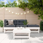 Salon de jardin 4 pcs avec coussins blanc bois massif