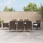 Ensemble à manger de jardin et coussins 9 pcs marron poly rotin