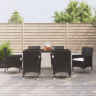 Ensemble à dîner de jardin et coussins 7pcs noir résine tressée