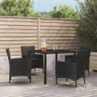 Mobilier à dîner de jardin et coussins 5pcs noir résine tressée