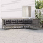 Salon de jardin 7 pcs avec coussins gris résine tressée