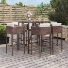 Ensemble de bar de jardin avec coussins 7 pcs marron poly rotin