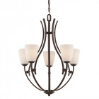 Suspension chantilly, bronze palladien et verre opale, 5 ampoules