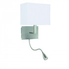 Applique adjustable wall 26 cm avec liseuse, en argent satiné avec abat-jour blanc