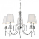 Suspension portico, en chrome et verre avec 5 abat-jour blancs