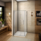Cabine de douche 100 x 80 x 187 cm porte pivotante avec barre de fixation 140cm verre anticalcaire     