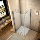 Cabine de douche 100 x 76 x 187 cm porte pivotante avec barre de fixation 140cm verre anticalcaire     