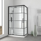 Cabine de douche 110x80cm / receveur bas - verre transparent sérigraphié et blanc - profilés noir