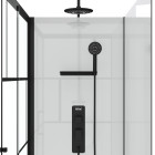 Cabine de douche 110x80cm / receveur bas - verre transparent sérigraphié et blanc - profilés noir Aurlane - CAB275