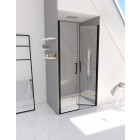Paroi porte de douche à double portes pivotantes - flappy black 70 - 70x200cm - profile noir mat - verre transparent 6mm