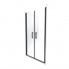 Paroi porte de douche à double portes pivotantes - flappy black 90 - 90x200cm - profile noir mat - verre transparent 6mm