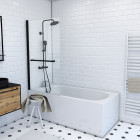 Pare baignoire pivotant 150x85cm profile aluminium noir mat avec verre transparent et porte serviette - tshape black