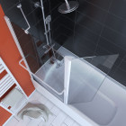 Pare baignoire avec volet pivotant 130x105cm profile aluminium laque blanc et verre transparent - heritage white