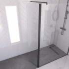 Volet pivotant 40cm pour douche à l'italienne - dim : 40x200cm - verre transparent 8mm - profilé noir mat - freedom 2 dark pivot