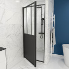 Paroi porte de douche à porte pivotante type atelier - profile noir mat - verre transparent 5mm - Workshop - Dimensions au choix