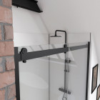 Paroi porte de douche type industriel coulissante noir mat - 140x200cm - verre trempé 8mm - railroad dark 140 front Aurlane - FAC358