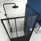 Pack duo paroi porte de douche pivotante et paroi de retour type atelier - 80x200cm - profile noir mat - verre transparent 5mm - workshop 80 + paroi retour workshop side 80 Aurlane - FAC407