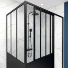 Pack paroi de douche coulissante 140x200cm + retour 90cm type atelier - profile noir mat - verre 5mm