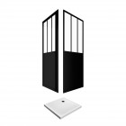 Pack porte pivotante verre trempé 5mm + panneau aluminium composite + receveur blanc 90x90 Aurlane - FAC414