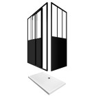 Pack porte coulissante + paroi retour et panneau aluminium composite + receveur blanc 120x80 Aurlane - FAC415