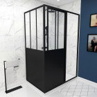 Pack Porte coulissante 140×200 + paroi retour et panneau aluminium composite + receveur 140x80 Aurlane - FAC417