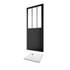 Pack Porte de Douche Atelier Pivotante Noire 80×200 cm et Receveur Blanc Effet Pierre 80x80x4 cm Aurlane - FAC419