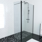 Pack paroi de douche à l'italienne transparent 120cm profile noir mat - dim: 120x200cm - profile noir mat - freedom 2 dark 120 + barre de fixation freedom 2 dark telescopic + volet pivot