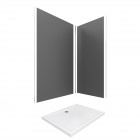 Pack panneaux muraux gris en aluminium avec profilé d'angle et de finition chrome + receveur a poser - 90 x 120cm - wall'it gris 90x120 + whiteness ii 120 Aurlane - PACP007