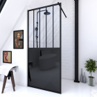 Paroi de douche a l'italienne - 100x200 cm verre transparent 5mm + barre de maintien noir Aurlane - FAC505
