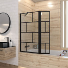Pare baignoire avec volet pivotant – profile noir mat – 130×104 (HxL) – verre 5mm sérigraphié Aurlane - FAC509