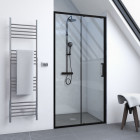 Paroi porte de douche coulissante-100x200 -porte coulissante -profile noir mat-verre transparent 6mm