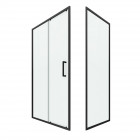 Paroi porte de douche coulissante + retour 100x80cm - profile noir mat - verre transparent 6mm Aurlane - FAC618