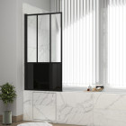 Pare baignoire pivotant 140x80cm type industriel - profilé noir mat - verre trempé - glassy screen