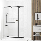 Paroi de douche avec volet pivotant 90+40x200cm - profilé, porte-serviette et étagère noir mat Aurlane - FAC760