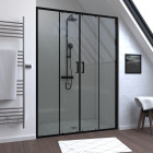 Paroi de douche à double porte coulissante 140x200 cm - verre transparent - profilé noir - crush
