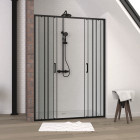 Paroi de douche à double porte coulissante 140x200 cm - verre sérigraphié - profilé noir - crushx Aurlane - FAC795