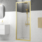 Porte de douche pivotante 80x200cm - profilés or doré brossé - verre trempé 6mm - goldy crush