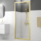 Porte de douche pivotante 90x200cm - profilés or doré brossé - verre trempé 6mm - goldy crush