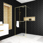 Paroi de douche or doré brossé 90x200cm - porte-serviette et étagère - goldy contouring shelf Aurlane - FAC963