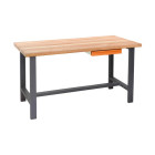 Etabli plateau bois épaisseur 40mm 200x75cm avec un tiroir, fidex-810704