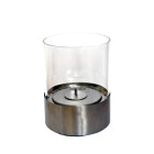 Glow Fire Emma Foyer de table au bioéthanol structure ronde en acier inoxydable et verre, Argent