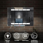 Miroir de salle de bain, avec éclairage led intégré et anti-buée commande par effleurement modèle Rail réversible - Dimensions au choix