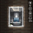 Miroir de salle de bain led et anti-buée avec commande par effleurement Rubis horizontal/vertical - Dimensions au choix
