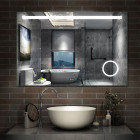 Aica miroir salle de bain anti-buée led de 140 x 80 cm avec horloge, interrupteur tactile et grossisant 3x