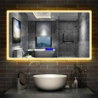 Aica miroir salle de bain anti-buée led de 100 x 60 cm de 3 couleurs avec bluetooth, horloge, date et tompérature