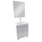 Ensemble meuble de salle de bain 60x45x81 cm - meuble mdf et mélaminé brillant blanc - vasque céramique et miroir - block 60