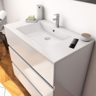 Ensemble meuble de salle de bain blanc 80 cm sur pied 3 tiroirs + vasque ceramique blanche + miroir Aurlane - LAV392