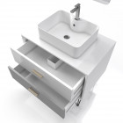 Meuble salle de bain scandinave blanc et gris 80 cm sur pieds avec tiroirs, vasque a poser et miroir led - nordik skuggning led 80 Aurlane - LAV515
