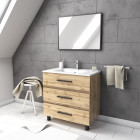 Ensemble meuble de salle de bain - chene industriel - tiroirs -pieds en aluminium noir mat - mirroir Aurlane - LAV570