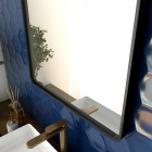 Miroir salle de bain 60x80cm suspendu noir mat - avec lanière effet cuir noir - nordik rektangel Aurlane - LAV607
